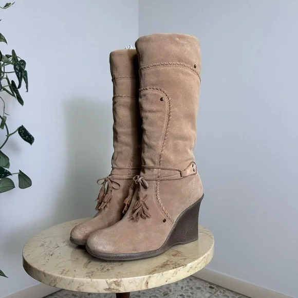 Vintage 90s 2000s knee high chunky platform square rounded toe wedge boots - Picture 3 of 8